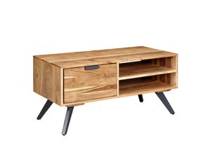 4251745768243 - Massiver Couchtisch aus Holz und Metall Trendiges Design Viel Stauraum Stabile Standbeine