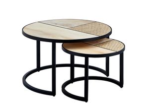 4251745768618 - Industrie-Stil Beistelltisch Set Rattan und Holz Handgefertigt