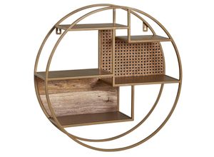 4251745781181 - Wandregal Industrial-Stil Rattan Metall Massivholz 5 Ablageflächen Handgefertigt