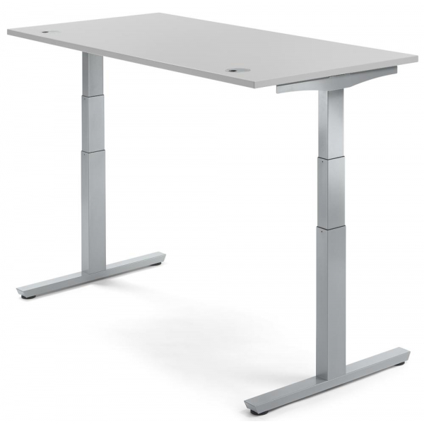 4251747703983 - Sitz-Steh-Schreibtisch 288415 elektrisch höhenverstellbar  1200mmx800mm (BxT) rechteckig lichtgrau   Alusilber RAL 9006 4251