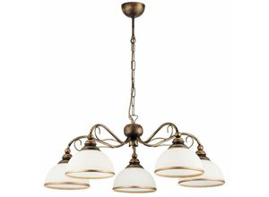 4251756309176 - Licht-erlebnisse - Hängelampe Jugendstil E27 Braun Glas Metall Wohnzimmer Pendelleuchte - Shabby Braun Antik Weiß Gold