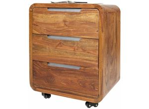 4251756313098 - Licht-erlebnisse - Rollcontainer Sheesham Holz 50 x 60 x 40 cm 3 Schubladen Bürocontainer Schreibtisch - Natur