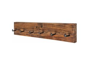 4251756313319 - Licht-erlebnisse - Wandhaken Holz Teak 90 cm lang 6 Haken Wandgarderobe Flur Ankleide Diele - Natur