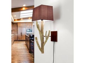 4251756318321 - Licht-erlebnisse - Wandleuchte E27 Rot Natur Stoff Holz Modern Wandlampe - Holz (Natur) Rostrot