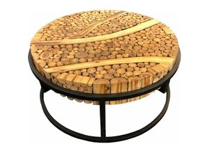 4251756348519 - Licht-erlebnisse - Couchtisch rund ø 90 cm Treibholz Metall Unikat Handarbeit Kaffeetisch Wohnzimmertisch Beistelltisch - Natur Holz