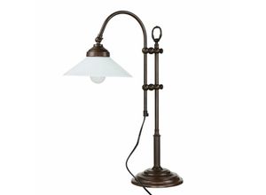 4251756371937 - Licht-erlebnisse - Schreibtischlampe Messing Glas 49 cm hoch verstellbarer Schirm E14 Tischleuchte - Braun Weiß