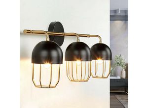 4251756379353 - Licht-erlebnisse - Wandleuchte Metall 3-flammig Loft DesignE14 in Schwarz Gold - Schwarz Gold