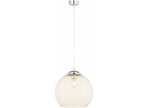 4251756379964 - Licht-erlebnisse - Hängeleuchte E27 ø 29 cm Chrom Glas Metall Retro Pendelleuchte - Chrom Bernstein