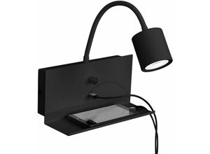 4251756394844 - Licht-erlebnisse - Wandlampe mit Ablage USB-Ladefunktion Schwarz Metall Wandleuchte zum Lesen - Schwarz