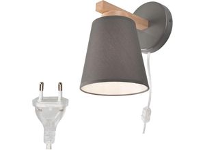 4251756396626 - Licht-erlebnisse - Wandleuchte mit Schalter Kabel Grau Skandinavisch Bett Sofa Wandlampe - Holz Grau