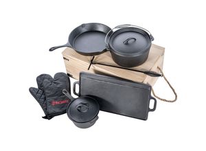 4251756447182 - Dutch Oven Set 8-Teilig Gusseisen I Mit Kochtöpfen Pfanne Grillplatte & Zubehör