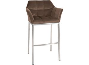 4251756488345 - Barhocker mit Lehne Damaso Barstuhl gepolstert mit Samtbezug Vierfußgestell aus Metall Tresenhocker bis 240 kg belastbar