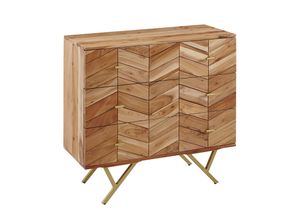 4251757700583 - Sideboard 90x865x40 cm Akazie Massivholz   Metall Anrichte Kommode 3 Schubladen Hoher Kommodenschrank Holz Massiv Standschrank Wohnzimmer