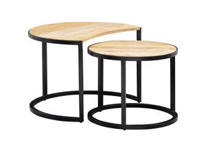 4251757702754 - Couchtisch 2er Set Mango Massivholz   Metall Wohnzimmertisch Rund Industrial Beistelltisch mit Metallbeine Schwarz Tischset 2-teilig Satztisch Holz