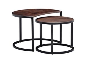 4251757702761 - Couchtisch 2er Set Mango Massivholz   Metall Wohnzimmertisch Rund Industrial Beistelltisch mit Metallbeine Schwarz Tischset 2-teilig Satztisch Holz