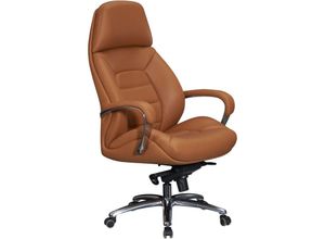 4251757702860 - Designer Bürostuhl Bezug Echtleder Schreibtischstuhl bis 120 kg xxl Design Chefsessel höhenverstellbar Drehstuhl ergonomisch mit Armlehnen & hoher