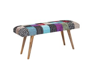 4251757705953 - Sitzbank Samt   Massivholz Bank Bunt 117x51x38 cm Bettbank Patchwork Design Polsterbank Flur Modern Gepolsterte Stoffbank Esszimmer Flurbank ohne