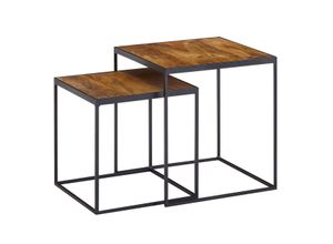 4251757706370 - WOHNLING Beistelltisch Massivholz Satztisch 2 teilig Couchtisch Tisch Set Eckig