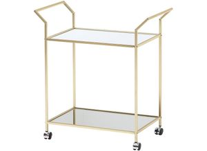 4251757706691 - Finebuy - Design Servierwagen Gold 73x78x37 cm Küchenwagen Glas   Metall Mobiler Beistelltisch Speisewagen mit Glasplatte Teewagen Mini Bar auf 4