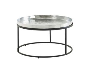 4251757707483 - WOHNLING Couchtisch Metall Hammerschlag Sofatisch Ø 62 cm Wohnzimmertisch Silber