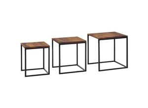 4251757708022 - Satztisch 3er Set Sheesham Massivholz   Metall Beistelltisch Eckig Modern Design Couchtisch 3-teilig Wohnzimmertisch Platzsparend Holztisch