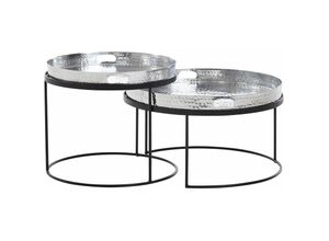 4251757708282 - Couchtisch 2er Set Metall Hammerschlag Satztisch Rund Sofatisch abnehmbares Tablett Tabletttisch Sofa 2 teilig Modern Runder Beistelltisch