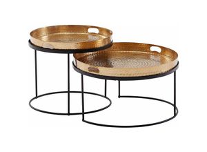 4251757708299 - Couchtisch 2er Set Metall Hammerschlag Satztisch Rund Sofatisch abnehmbares Tablett Tabletttisch Sofa 2 teilig Modern Runder Beistelltisch