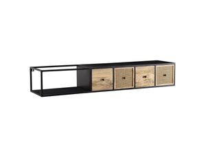 4251757708596 - Finebuy - Lowboard Hängend Mango Massivholz   Metall 150x25x35 cm TV-Schrank Schwarz Design Fernsehtisch Wiener Geflecht Modern Fernsehschrank