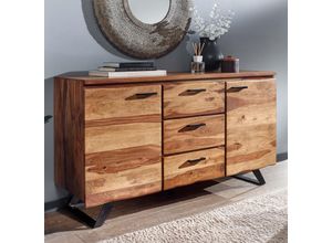 4251757710285 - Sideboard 145x82x45 cm Sheesham Massivholz   Metall mit Baumkante Kommode mit Schubladen Anrichte Schubladenschrank Modern - Finebuy