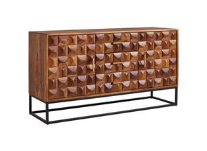 4251757710414 - Sideboard 145x81x45 cm Sheesham Massivholz   Metall Anrichte Kommode mit zwei Türen Kommodenschrank Holz Industrial Standschrank Wohnzimmer mit