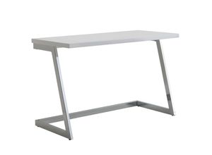 4251757710544 - Finebuy - Schreibtisch 120x55x76 cm Hochglanz Weiß   Silber PC-Tisch mit Metallbeine Design Computertisch Home-Office Bürotisch Konsolentisch