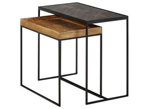 4251757710735 - Wohnzimmertisch 2er Set Mango Massivholz   Stein-Optik Beistelltisch Eckig Design Beistelltisch Industrial Sofatisch Couchtisch Rechteckig