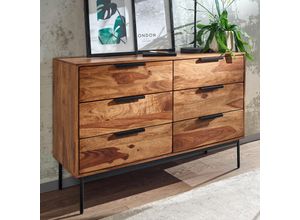 4251757710780 - Finebuy - Kommode 117x80x42 cm Sheesham Massivholz   Metall Schubladenkommode Industrial Sideboard Kommodenschrank Holz Modern Standschrank