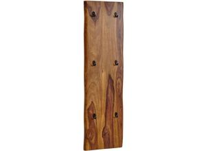 4251757710971 - Finebuy - Wandgarderobe Sheesham Massivholz   Metall 40x140x7 cm mit Baumkante Design Hakenleiste 2-Reihig Flurgarderobe Wand Garderobe Holz