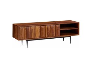 4251757711176 - Lowboard Sheesham Massivholz 123x42x35 cm TV-Kommode mit zwei Türen Design TV-Schrank Hoch Fernsehtisch Fernsehschrank Modern Fernsehkommode