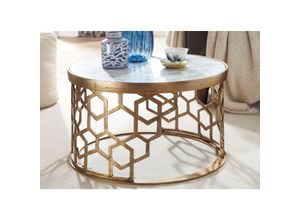 4251757711572 - Couchtisch Echter Marmor Weiß 60x60x36 cm Sofatisch Metall Gold Design Wohnzimmertisch Rund Kleiner Kaffeetisch Modern Beistelltisch Anstelltisch