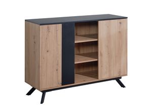 4251757712142 - Sideboard 110x87x40 cm mdf Anrichte in Eiche-Dekor   Schwarz Kommode mit 2 Türen Kommodenschrank Flurschrank Modern Standschrank Wohnzimmer mit