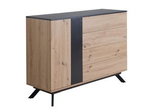 4251757712302 - Sideboard 110x87x40 cm mdf Anrichte in Eiche-Dekor   Schwarz Kommode mit 4 Schubladen Kommodenschrank Flurschrank mit Tür Modern Standschrank