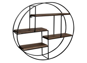 4251757712340 - Wandregal Holz Metall 70x70x18 cm Hängeregal Regal Rund Massiv Modern Bücherregal Wand