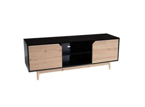 4251757713002 - Lowboard 150 cm TV Schrank Fernsehkommode Fernsehschrank Schwarz Eiche