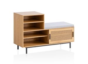 4251757713187 - Schuhbank 120cm Garderobe mit Sitzbank Wiener Geflecht Schuhregal Eiche