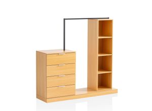 4251757714207 - Garderobe Eiche 145 cm Kleiderschrank Schubläden Kleiderstange Regal