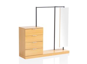 4251757714269 - Garderobe Eiche 145 cm Kleiderschrank Schubläden Kleiderstange Spiegel