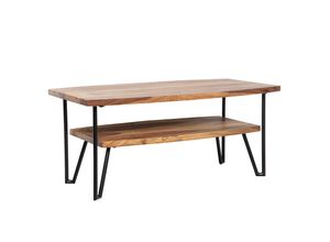 4251757714504 - Couchtisch 90x50x40 cm Sheesham Massivholz   Metall Sofatisch Rechteckig Design Wohnzimmertisch Kaffeetisch mit Stauraum Holztisch Wohnzimmer