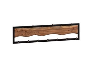 4251757718151 - Wandgarderobe Akazie Massivholz   Metall 80x20x8 cm Hakenleiste für Jacken Schals und Mützen Flurgarderobe mit Wellenmuster Garderobe Wand Holz