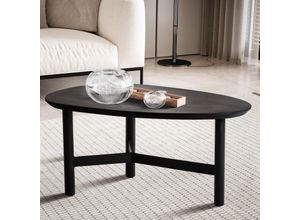 4251757719646 - Finebuy - Couchtisch 86x50x37 cm Mango Massivholz   Metall Schwarz Sofatisch Design Wohnzimmertisch Nierenform Dreibein Kaffeetisch Wohnzimmer