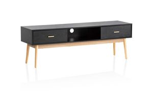 4251757720475 - Lowboard Schwarz mit Eiche-Dekor 150x50x40 cm TV-Kommode Modern Design TV-Schrank Hoch Fernsehtisch Fernsehschrank mit Schubladen & Ablagefach