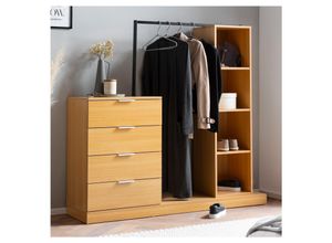 4251757720499 - Garderobe Kleiderschrank Eiche 145 cm Schubläden Regal Kleiderstange