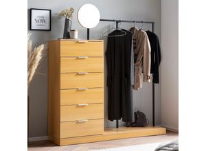 4251757720505 - Garderobe Kleiderschrank Eiche 145 cm Schubläden Spiegel Kleiderstange