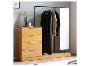 4251757720512 - Garderobe Kleiderschrank Eiche 145 cm Schubläden Spiegel Kleiderstange